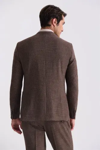 Kofe rang Slim Fit mono yoqali naqshlari sport kostyumi - 4