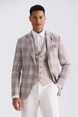 Kofe rangi Slim Fit Mono Yoqali qushli kombinatsiyalangan ko'ylagi bo'lgan kostyum - 1