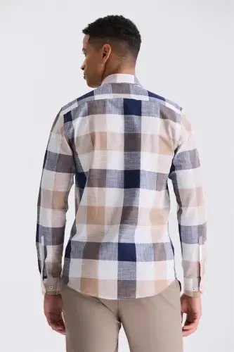 Кофе Слим Фит Клетчатая 100% Хлопковая Рубашка - 4