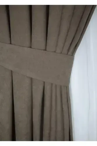 Кофе Соты Бархатная Текстура Занавес 140x260 Прямой Шов Экстрафор Сборка-Коричневый - 4