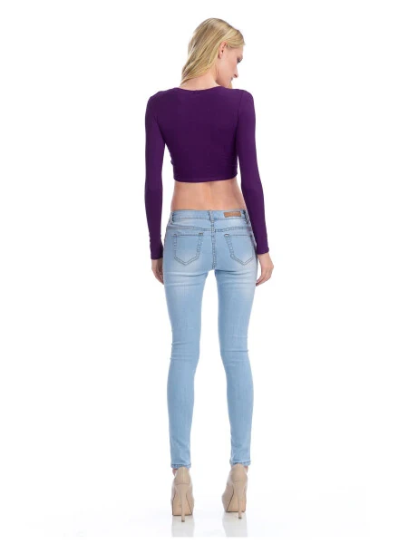 KOGMO Ayollar uzun yengli Crop Top qattiq dumaloq bo'yinli futbolka - 6