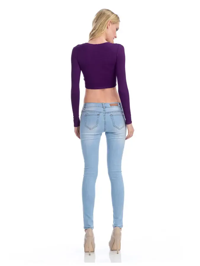 KOGMO Ayollar uzun yengli Crop Top qattiq dumaloq bo'yinli futbolka - 6