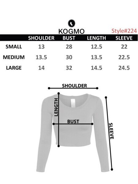 KOGMO Womens Long Sleeve Crop Top Solid Round Neck T Shirt- - 8