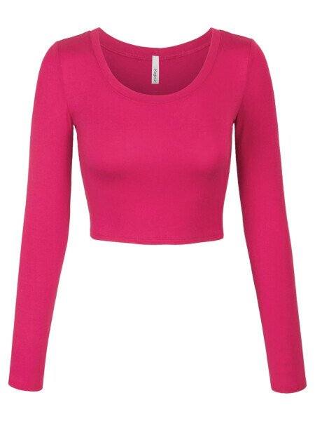 KOGMO Womens Long Sleeve Crop Top Solid Round Neck T Shirt- - KOGMO