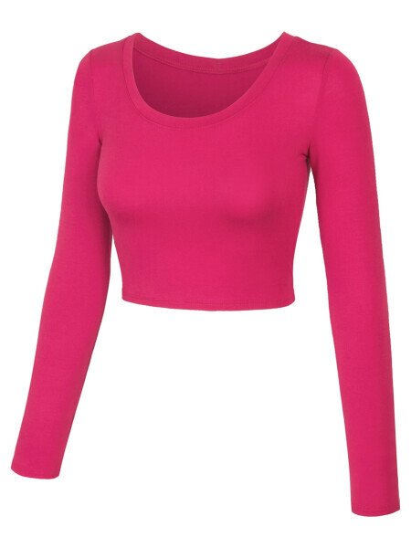 KOGMO Womens Long Sleeve Crop Top Solid Round Neck T Shirt- - KOGMO (1)
