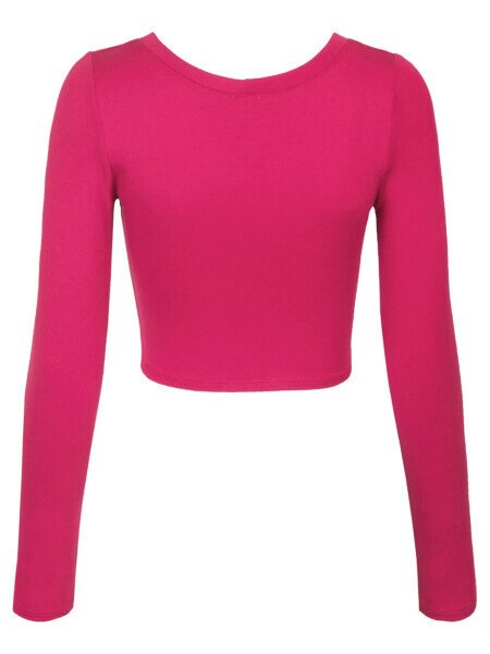 KOGMO Womens Long Sleeve Crop Top Solid Round Neck T Shirt- - 3