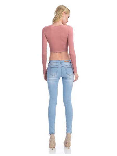 KOGMO Womens Long Sleeve Crop Top Solid Round Neck T Shirt- - 7