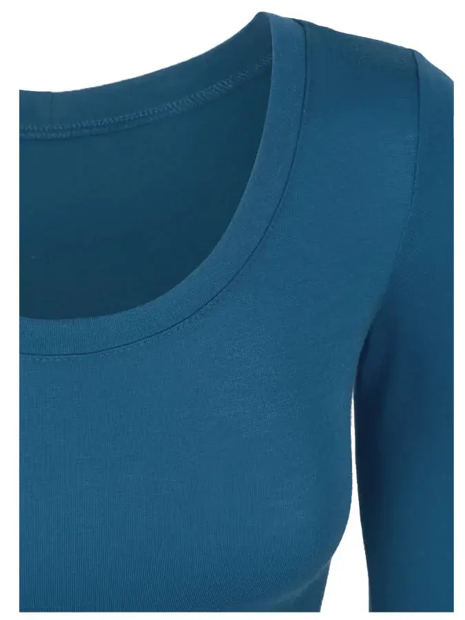 KOGMO Kadın Uzun Kollu Crop Top Katı Yuvarlak Yaka T-Shirt - 4