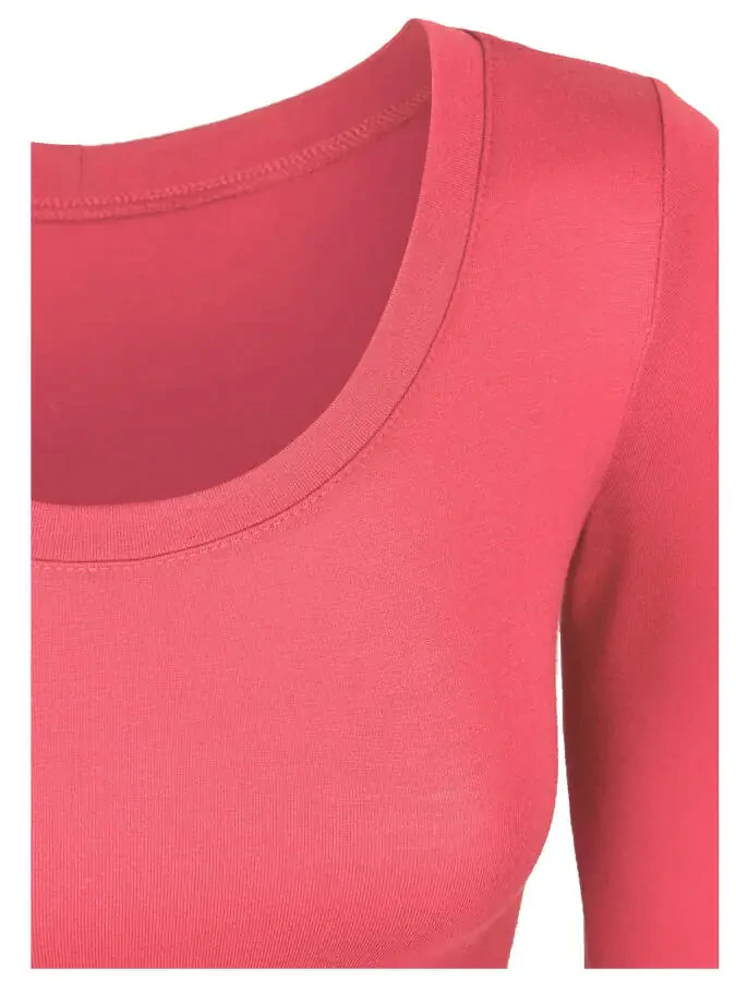 KOGMO Womens Long Sleeve Crop Top Solid Round Neck T Shirt- - 4