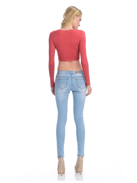 KOGMO Womens Long Sleeve Crop Top Solid Round Neck T Shirt- - 7