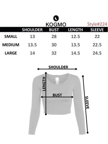 KOGMO Womens Long Sleeve Crop Top Solid Round Neck T Shirt- - 8