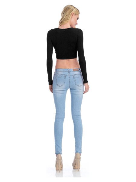 KOGMO Womens Long Sleeve Crop Top Solid Round Neck T Shirt- - 3