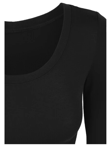 KOGMO Women's Long Sleeve Crop Top Solid Round Neck T Shirt - KOGMO (1)