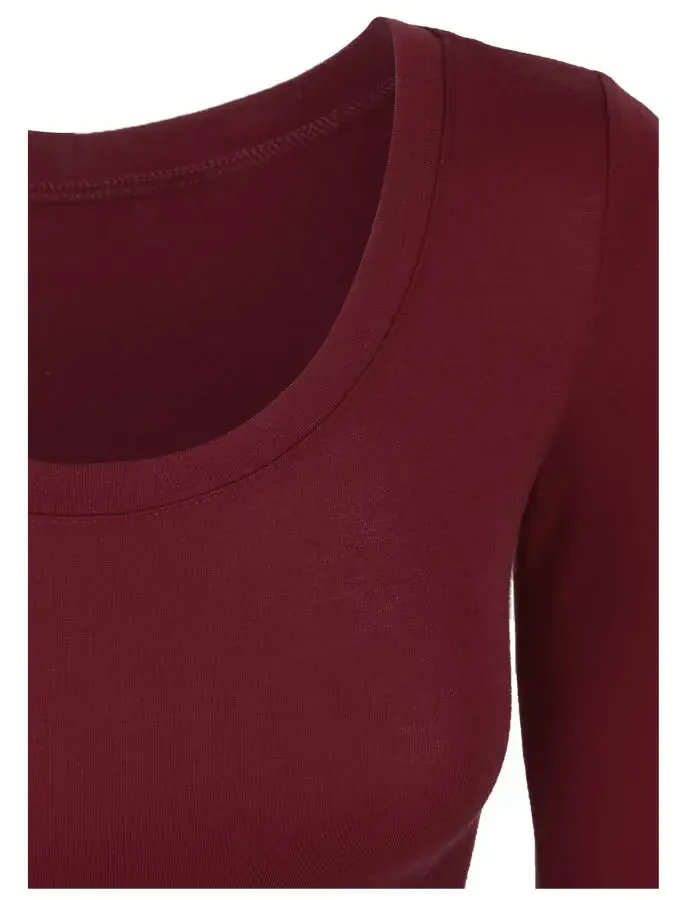 KOGMO Women's Long Sleeve Crop Top Solid Round Neck T Shirt - 4