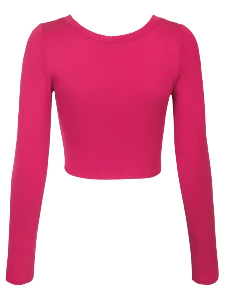 KOGMO Women's Long Sleeve Crop Top Solid Round Neck T Shirt - 3