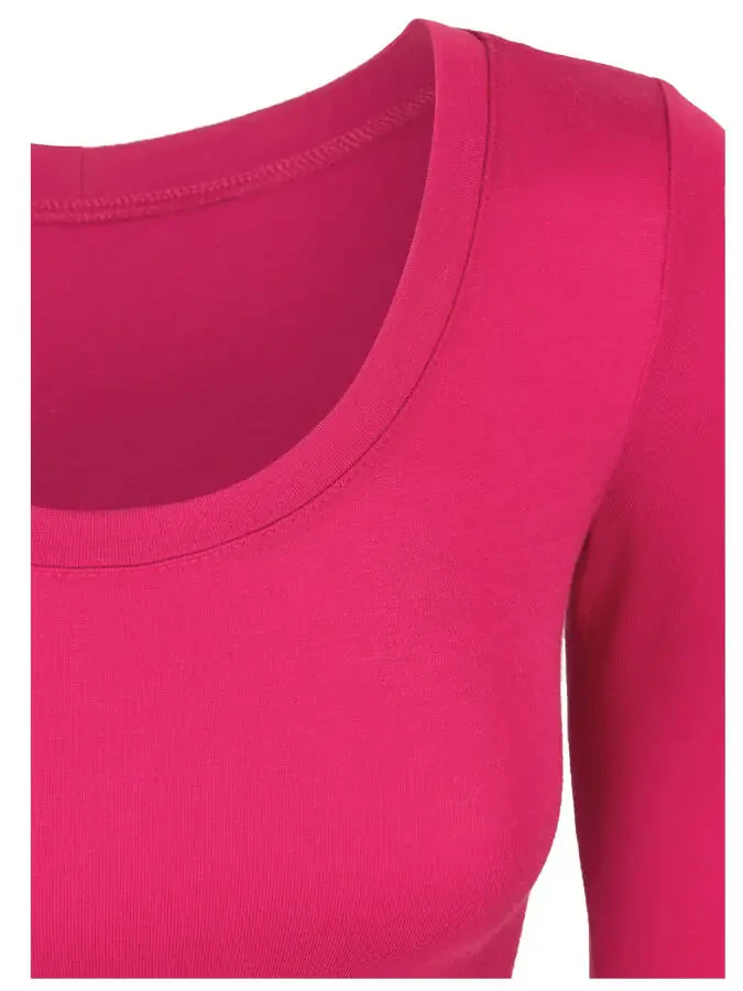 KOGMO Women's Long Sleeve Crop Top Solid Round Neck T Shirt - 4