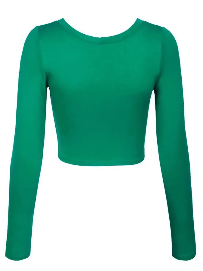 KOGMO Women's Long Sleeve Crop Top Solid Round Neck T Shirt - 3