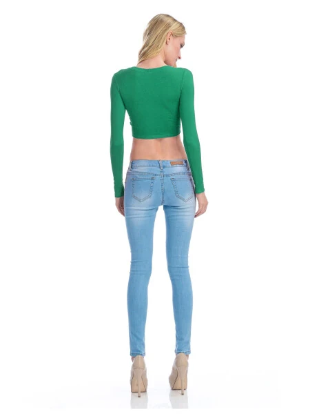 KOGMO Women's Long Sleeve Crop Top Solid Round Neck T Shirt - 7