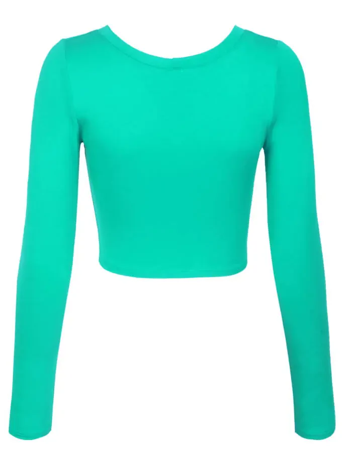 KOGMO Women's Long Sleeve Crop Top Solid Round Neck T Shirt - 3