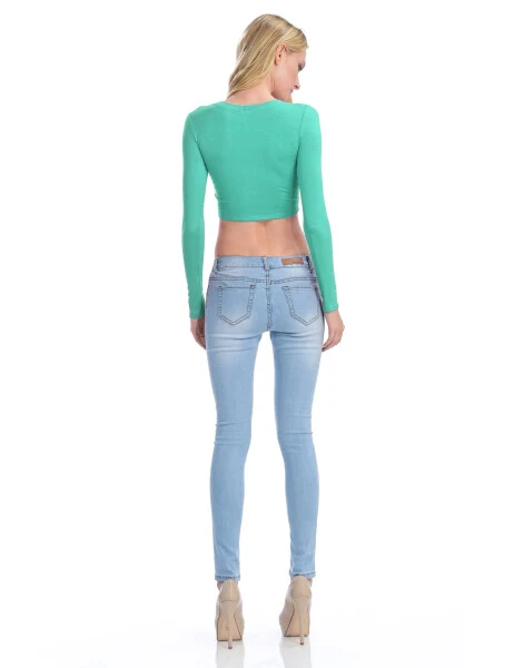 KOGMO Women's Long Sleeve Crop Top Solid Round Neck T Shirt - 7