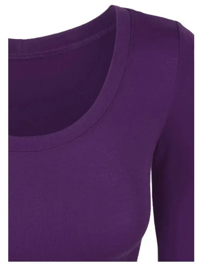 KOGMO Womens Long Sleeve Crop Top Solid Round Neck T Shirt - 5