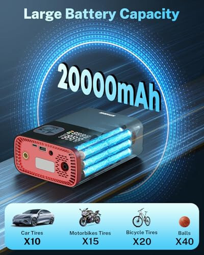 Kohree Tire Inflator Portable Air Compressor, 58LPM Faster Dual Cylinder Air Pump for Car Tires, Pickup Trucks & Large Tires, 150 PSI & 20000mAh Cordless Electric Air Pump with Pressure Detection - 3