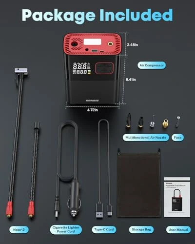 Kohree Tire Inflator Portable Air Compressor, 4X Faster Dual Cylinder Air Pump for Car Tires, Pickup Trucks & Large Tires, 150 PSI & 20000mAh Cordless Electric Air Pump with Pressure Detection - 5