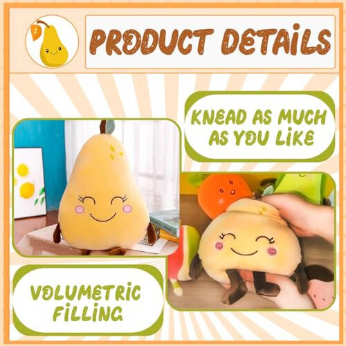 KOILLIEUS Adorable Fruit Plush Toys, Cute and Soft Stuffed Fruits for Kids, Perfect for Playtime and Decor, Fruit Plush Toys for Kids 3+ (Pear) - 2