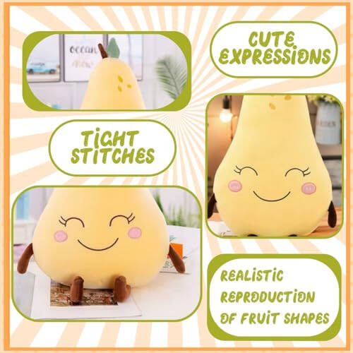 KOILLIEUS Adorable Fruit Plush Toys, Cute and Soft Stuffed Fruits for Kids, Perfect for Playtime and Decor, Fruit Plush Toys for Kids 3+ (Pear) - 4