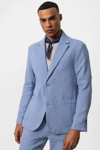 Ko'k Astarli Cho'ntakli Erkaklar Blazer Kurtkasi - Ko'k - ANTIOCH (1)