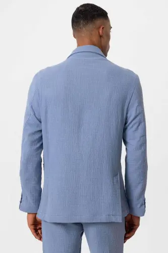Ko'k Astarli Cho'ntakli Erkaklar Blazer Kurtkasi - Ko'k - 6
