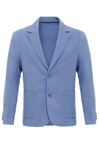 Ko'k Astarli Cho'ntakli Erkaklar Blazer Kurtkasi - Ko'k - 7