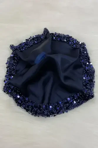 Ko'k atlas kelin kuyov ro'molchasi yorqin yaltiroq detallar bilan to'y halay nedima söz nishon kına sünnet ro'mol-MENDILIŞILMODELLACİVERTCE - 6