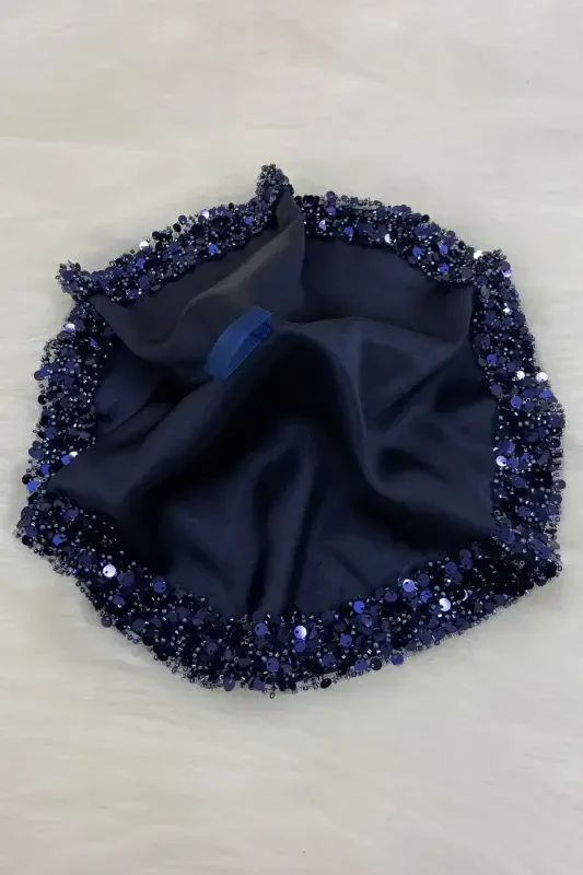 Ko'k atlas kelin kuyov ro'molchasi yorqin yaltiroq detallar bilan to'y halay nedima söz nishon kına sünnet ro'mol-MENDILIŞILMODELLACİVERTCE - 6