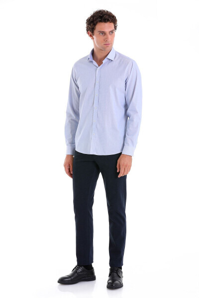 Ko'k Comfort Fit chiziqli 100% paxta Slim yoqali uzun - 5