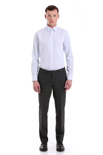 Ko'k Comfort Fit naqshli 100% paxtali Slim yoqali Uz - HATEMOĞLU (1)