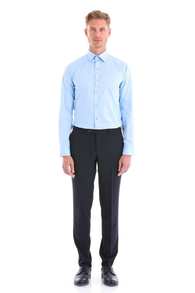 Ko'k Comfort Fit tekis 100% paxta Slim yoqa uzun qisma - 5