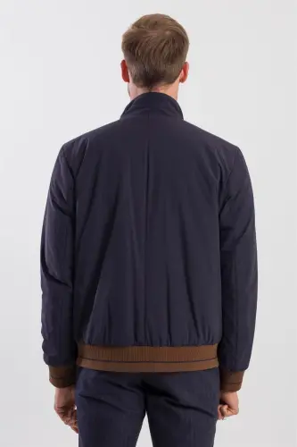 Ko'k Comfort Fit Tik Yoqali Palto - 4