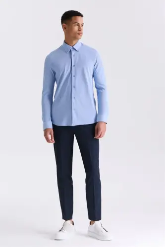 Ko'k Comfort Fit Yoqali Tugmali Ko'ylak - 2