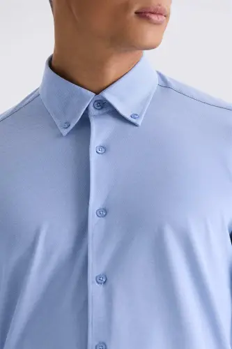 Ko'k Comfort Fit Yoqali Tugmali Ko'ylak - 3
