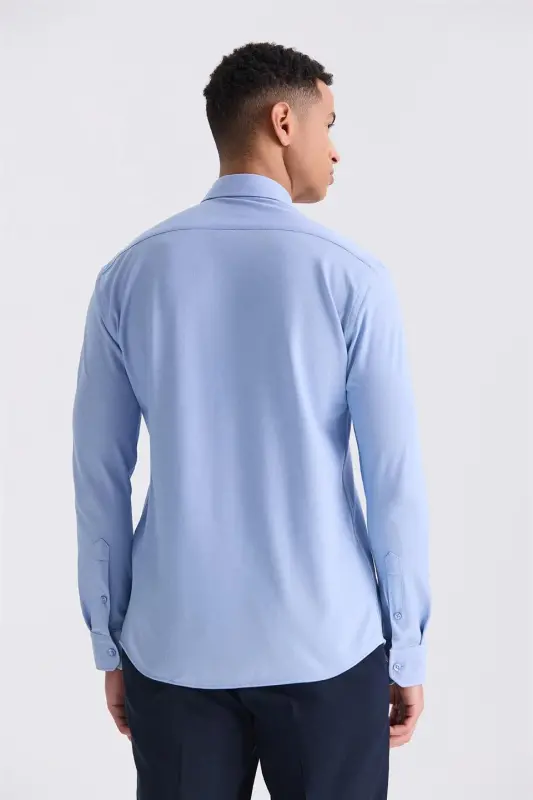 Ko'k Comfort Fit Yoqali Tugmali Ko'ylak - 4