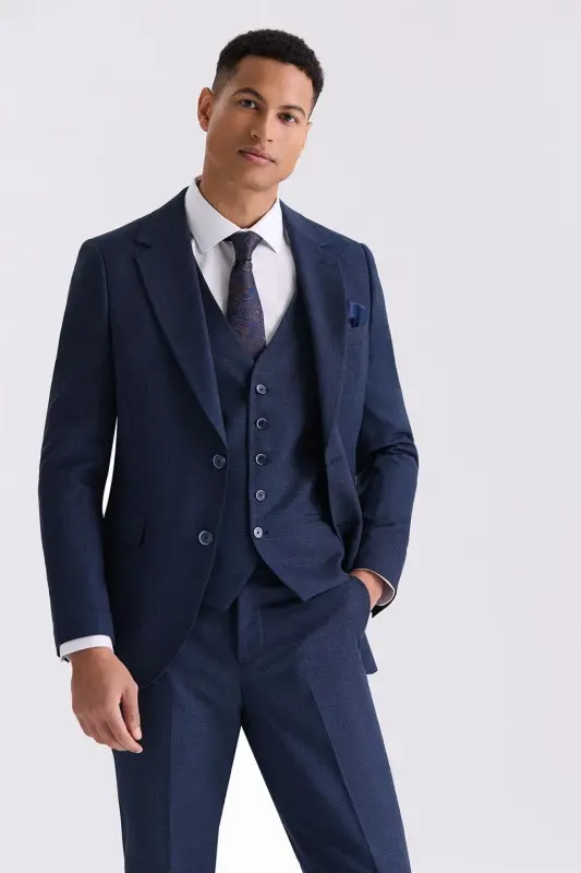 Ko'k ko'k rangli Slim Fit bitta qatlamali yelek kostyum - 2