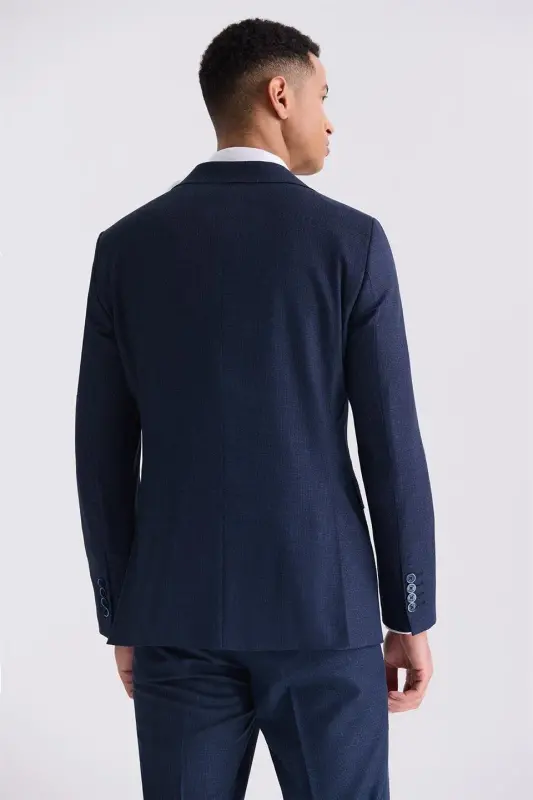 Ko'k ko'k rangli Slim Fit bitta qatlamali yelek kostyum - 4