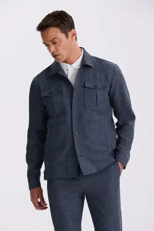 Ko'k ko'k Slim Fit Chaqaloqli Cho'ntak Sport Kiyimi - 2