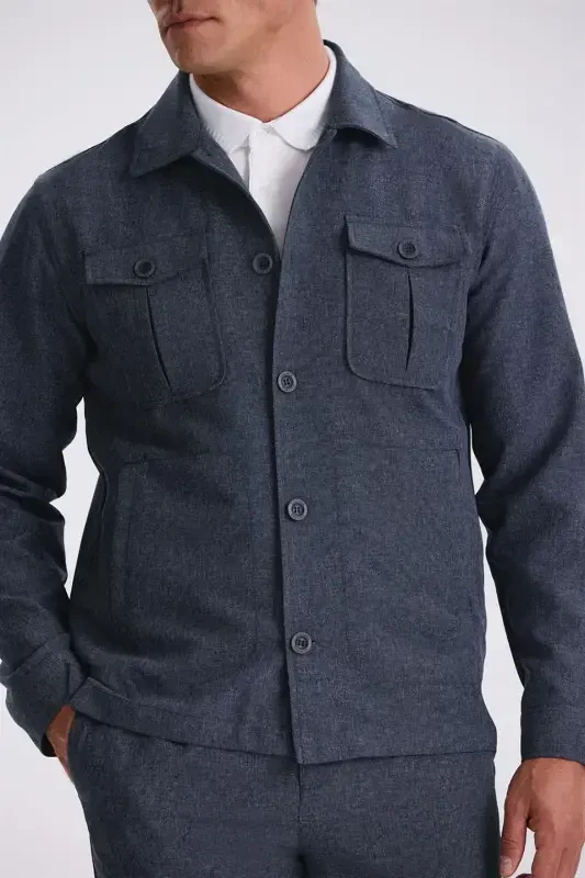 Ko'k ko'k Slim Fit Chaqaloqli Cho'ntak Sport Kiyimi - 3