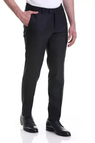 Ko'k mavri ingichka o'lchamli, yon cho'ntakli, kvadratli flanel mato'dan yasalgan shim - HATEMOĞLU (1)