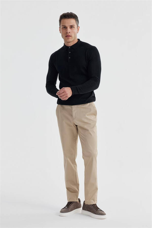 Ko'k Movi Slim Fit Jun Mo'ynoli, Naqshli Polo Yoqasidagi Trikotaj - 1