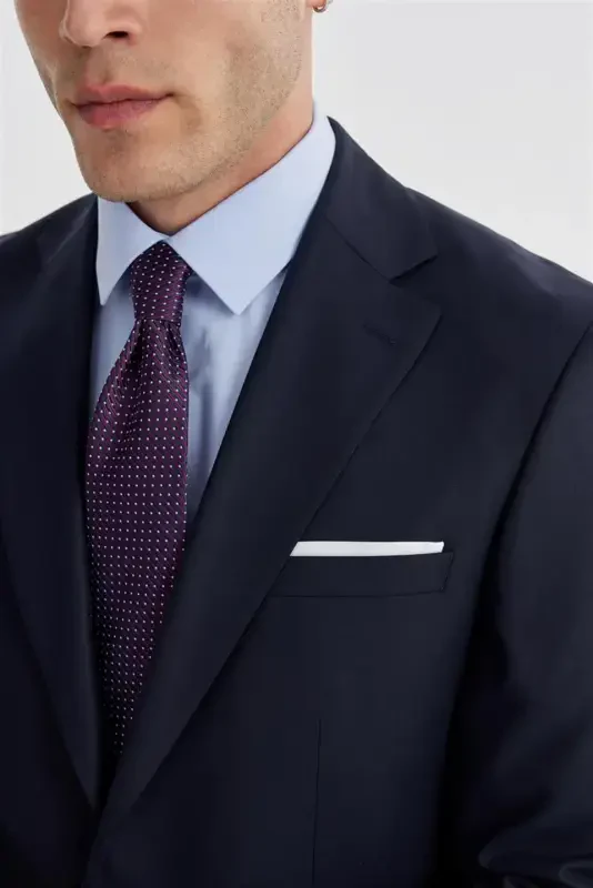 Ko'k moviq rang Slim Fit Mono Yaka Çift Yırtmaç Düz Takım Libos - 4