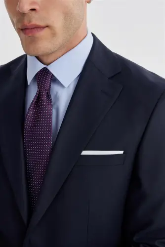 Ko'k moviq rang Slim Fit Mono Yaka Çift Yırtmaç Düz Takım Libos - 4