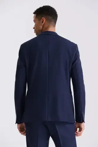 Ko'k moviq rangda tanqishlangan Slim Fit, Mono yoqali bir tugmali sport kostyum - 4